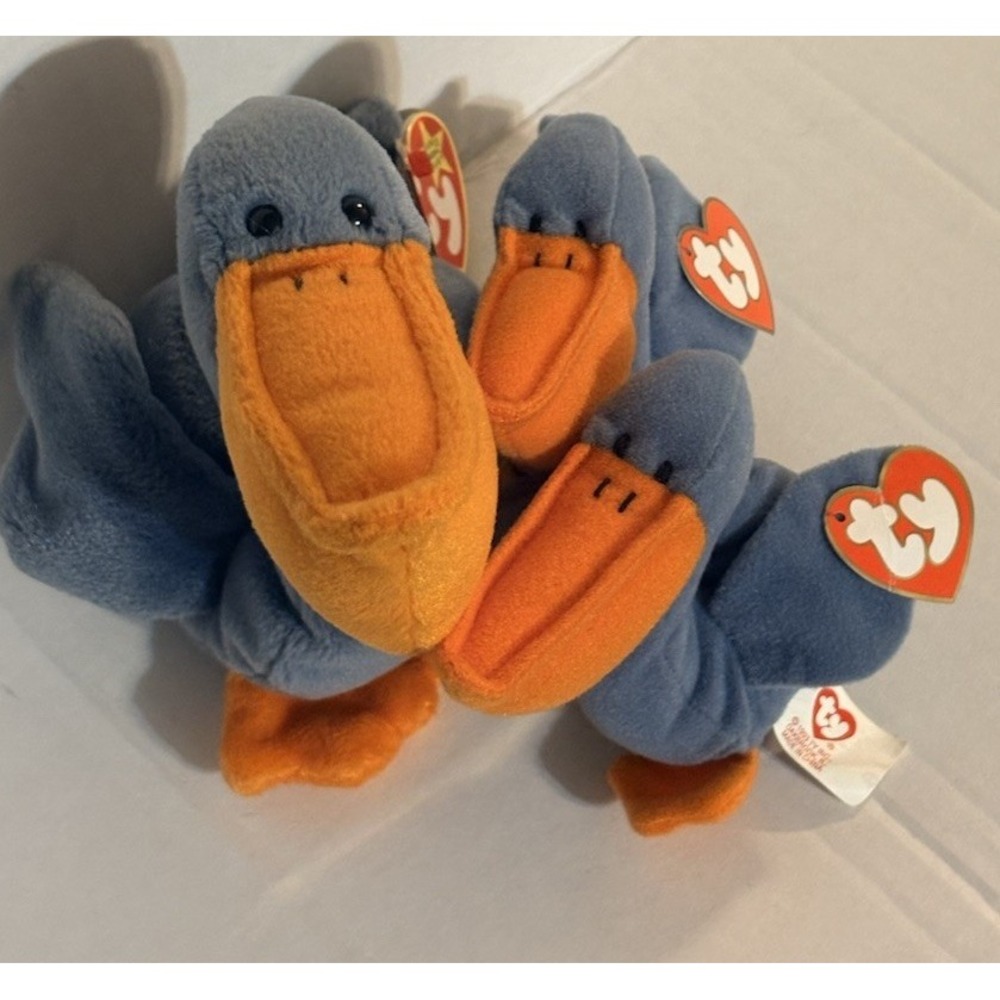 Vtg Ty Beanie Babies Scoop Pelican Lot Mom & Twins Teenie Babies 1993 1996 NWT